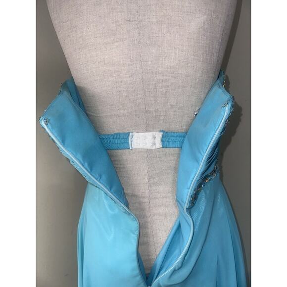 Deb Dressss Prom Formal Blue Rhinestone Hand Beaded Chiffon Dress Gown Sz 4 - Picture 12 of 16